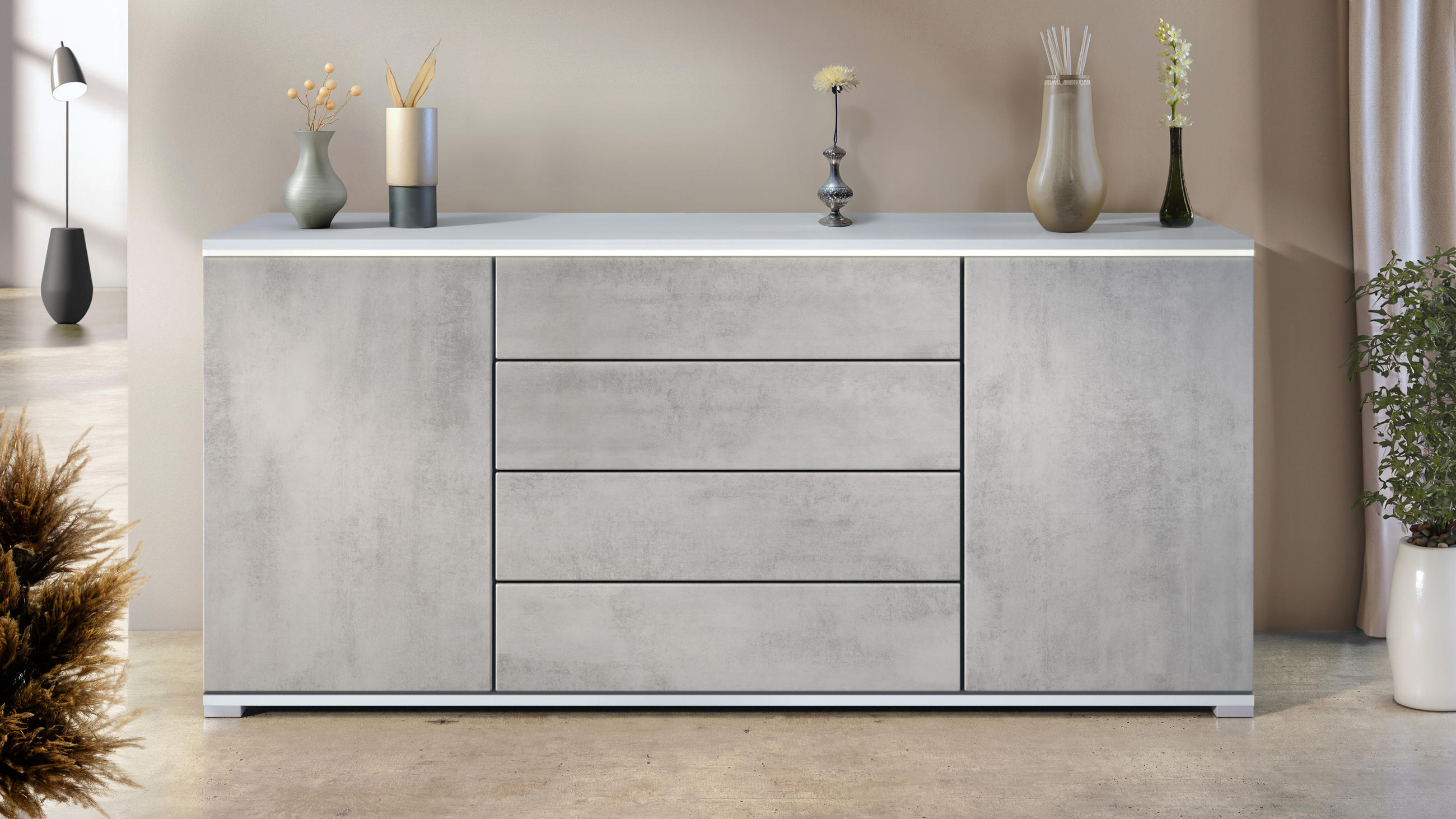 SIDEBOARD Faro Beton Oxid Optik - Hellgrau, Holzwerkstoff (166.5/75.5/35cm) - Vladon