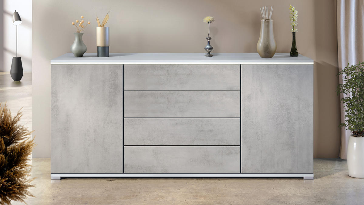 SIDEBOARD Faro Beton Oxid Optik - Hellgrau, Holzwerkstoff (166.5/75.5/35cm) - Vladon