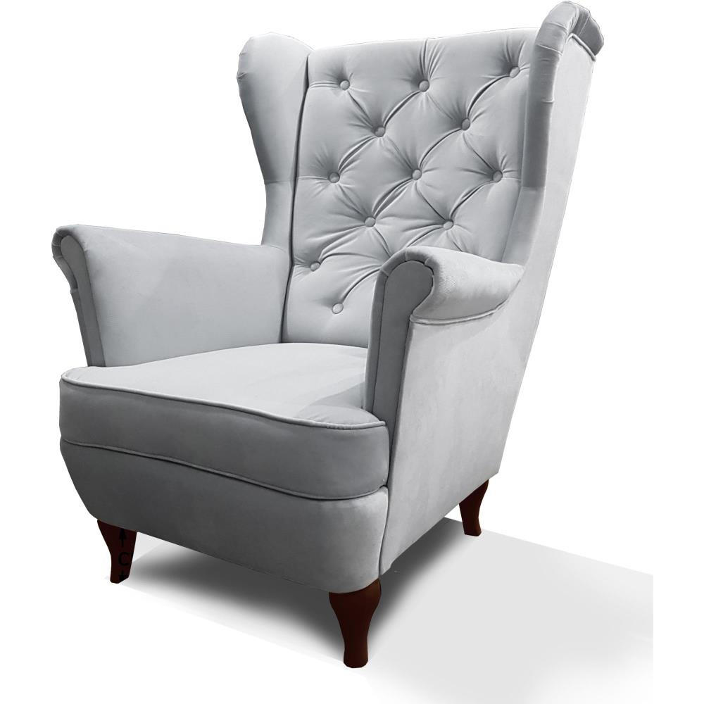Beautysofa KŘESLO Chesterfield Falco světle šedé s nohami v barvě wenge