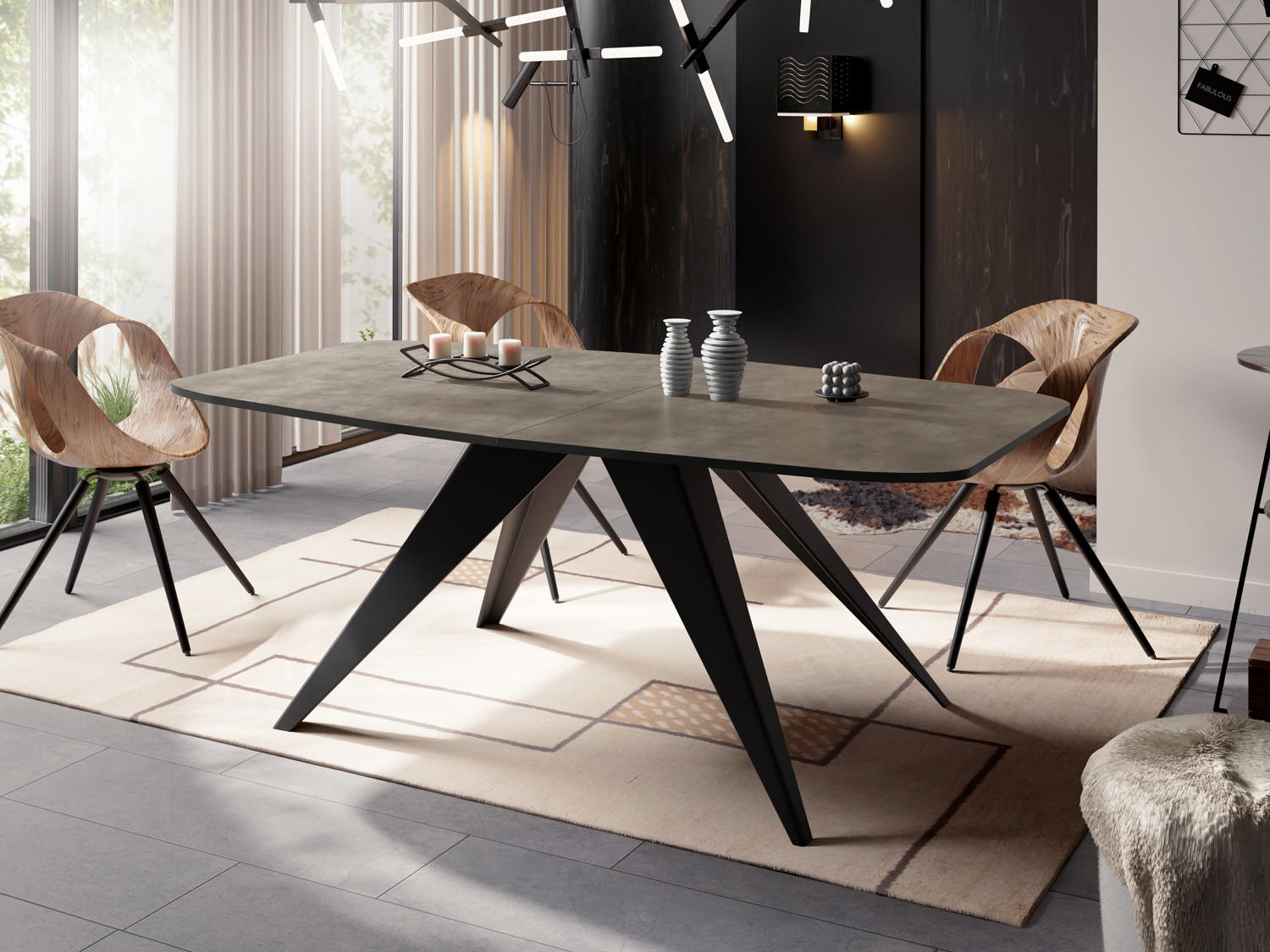 ESSTISCH Foster rechteckig ausziehbar, Dunkelgrauer Chicago Beton 160-198/80/76 cm - Dunkelgrau/Schwarz, Holzwerkstoff/Metall (160/80/76cm) - WFL GROUP