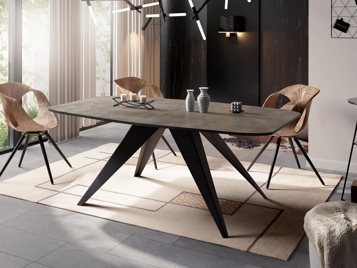 ESSTISCH Foster rechteckig ausziehbar, Dunkelgrauer Chicago Beton 180-218/90/76 cm - Dunkelgrau/Schwarz, Holzwerkstoff/Metall (180/90/76cm) - WFL GROUP