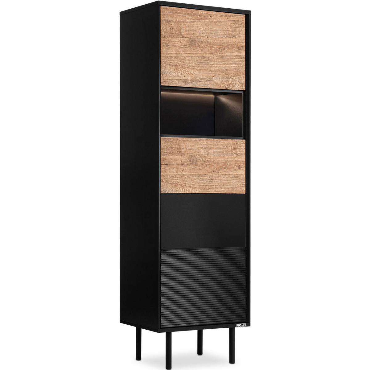 REGAL LOFTY Kreuzeinlage, schwarz / Eiche natur - Eichefarben/Schwarz, Holzwerkstoff (52/174/41cm) - KONSIMO®