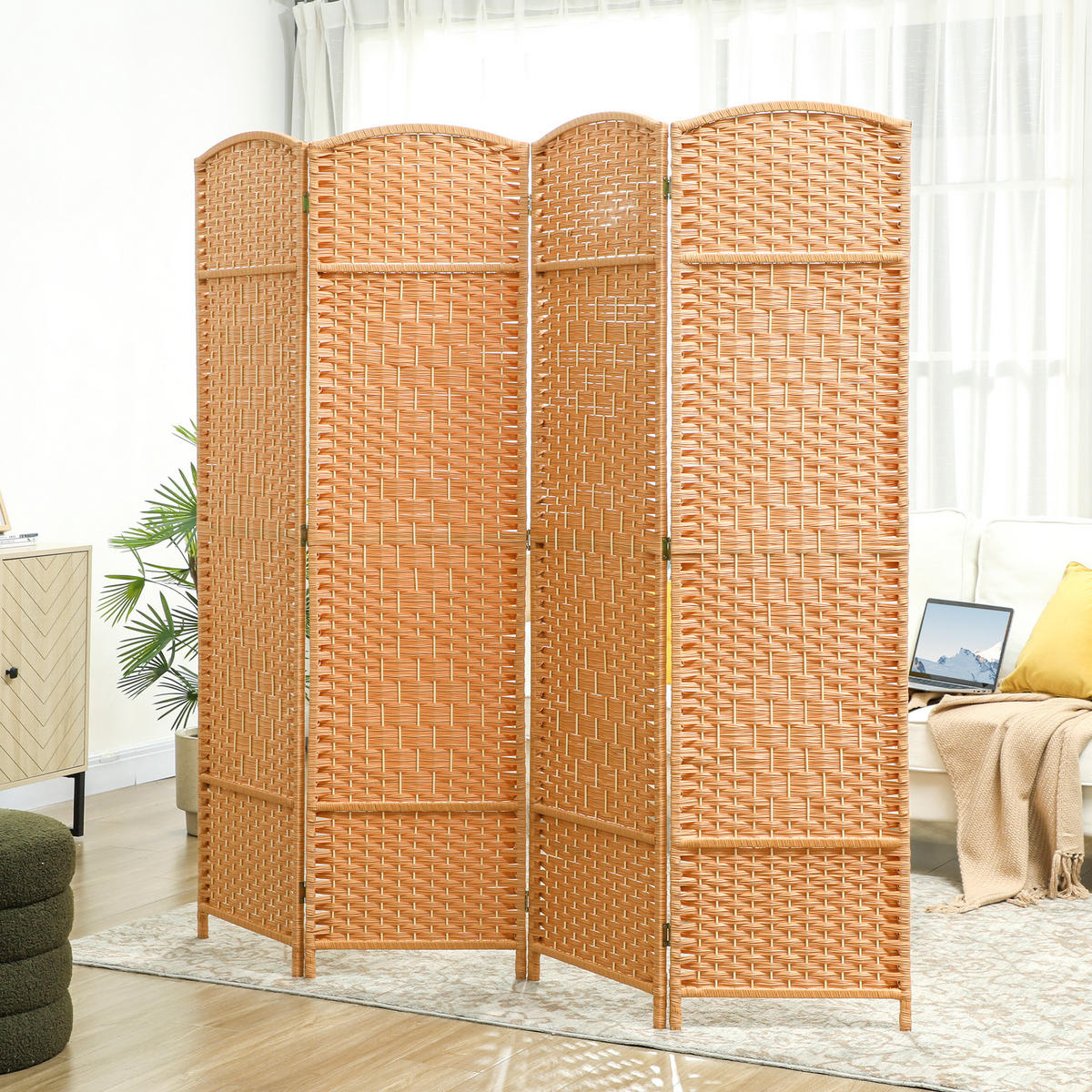 SKLÁDACÍ zástěna z polypropylenu s přírodním dřevem - hnědá, dřevo (1.7/180cm) - HOMCOM