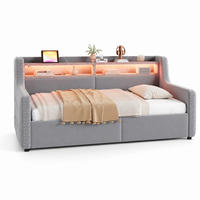 POLSTERBETT 90/200 mit LED, Bettkasten, USB, Type-C und Lattenrost in Hellgrau - Hellgrau, Holzwerkstoff/Textil (90/200cm) - EVRYAE