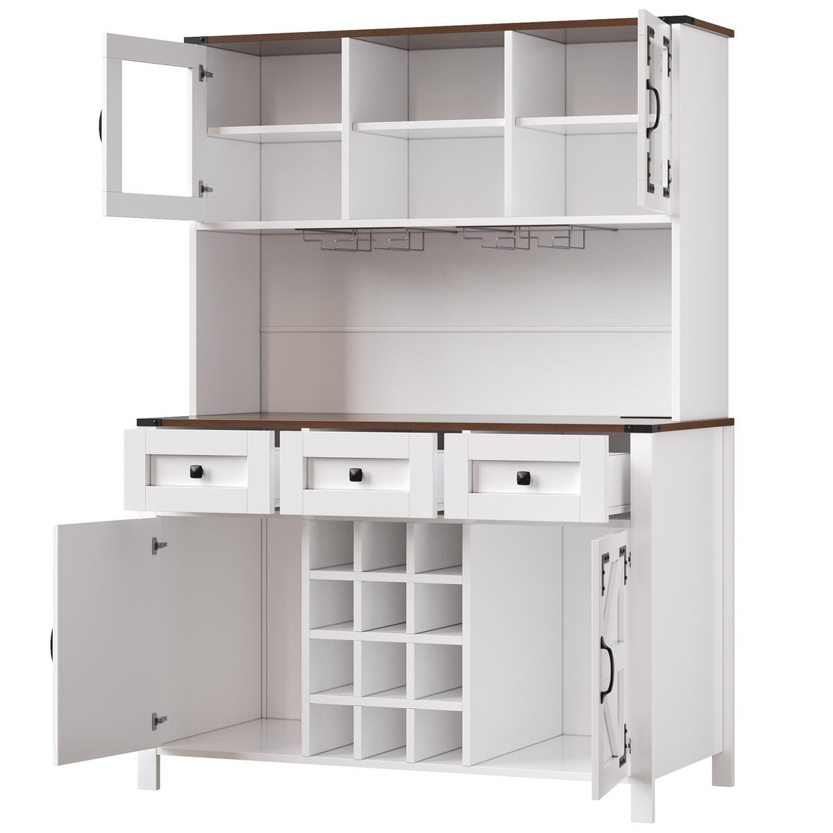 ANRICHTE Küchenschrank 120/40/170 cm aus MDF mit Glas und LED-Beleuchtung Weiß - Weiß, Holzwerkstoff (120/170/40cm) - Modenvie
