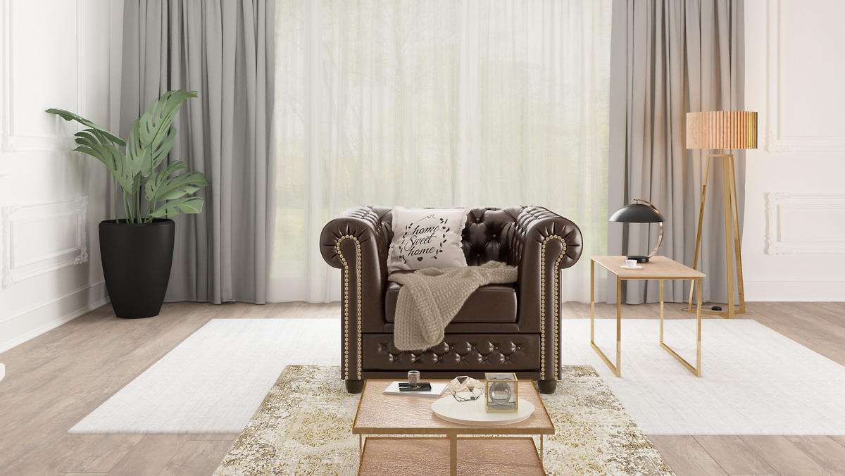 SITZGARNITUR 3+2+1 mit Schlaffunktion Chesterfield Morin Braun Vegan Leder - Braun, Buchenholz/Textil (203/72/86cm) - S-Style Möbel