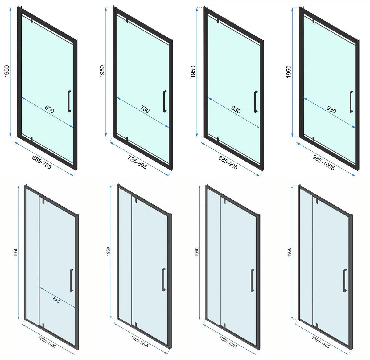 ECKDUSCHE Rea Rapid Swing 100x90 - Schwarz, Glas (100/90/195cm) - REA