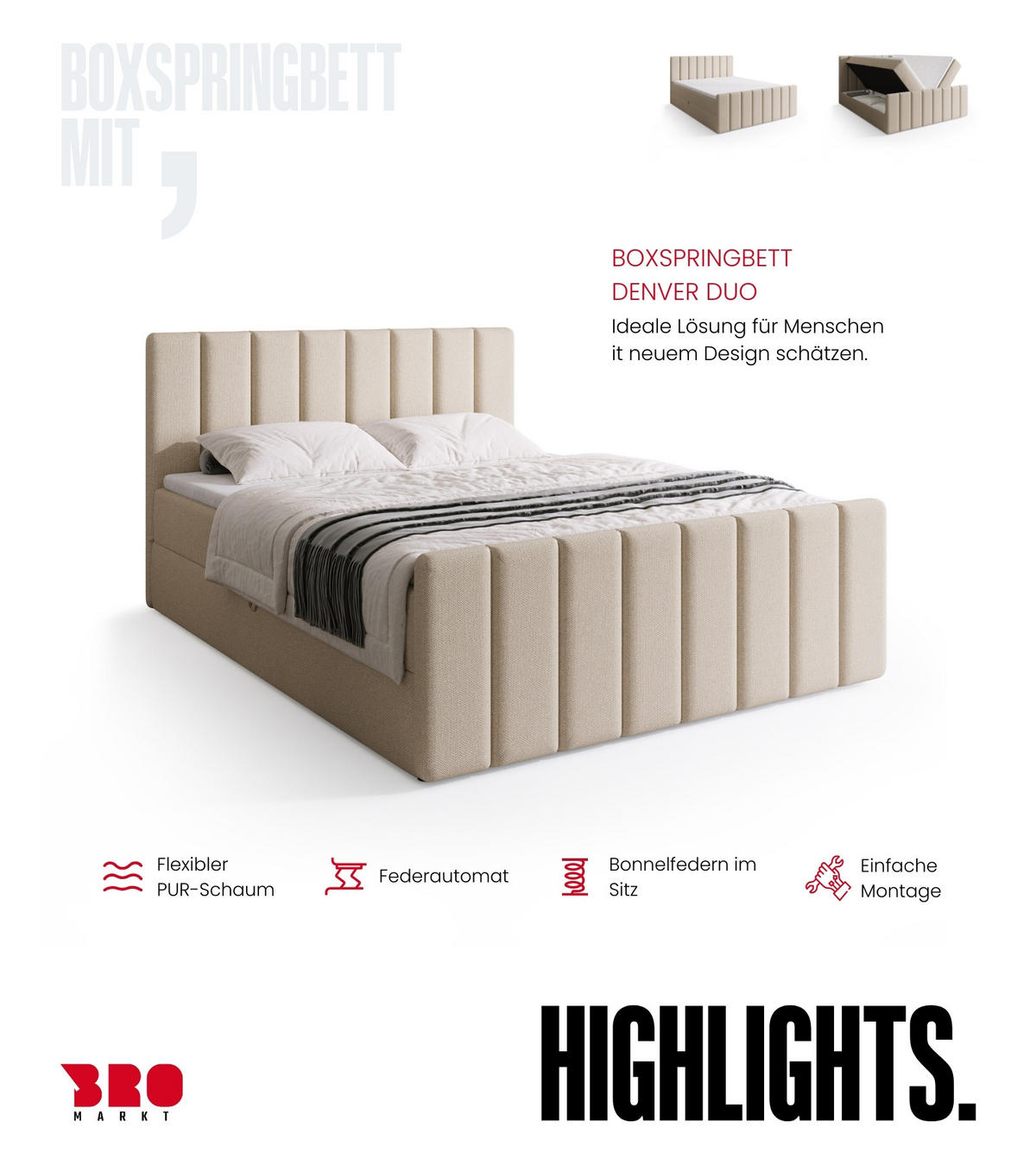 BOXSPRINGBETT Denver DUO mit Topper 160x200 Beige - Beige, Textil (160/200cm) - Bromarkt