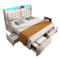 POLSTERBETT 160/200 cm mit LED, USB-C, 4 Schubladen und Matratze in Beige - Beige, Textil (160/200cm) - BEAOK