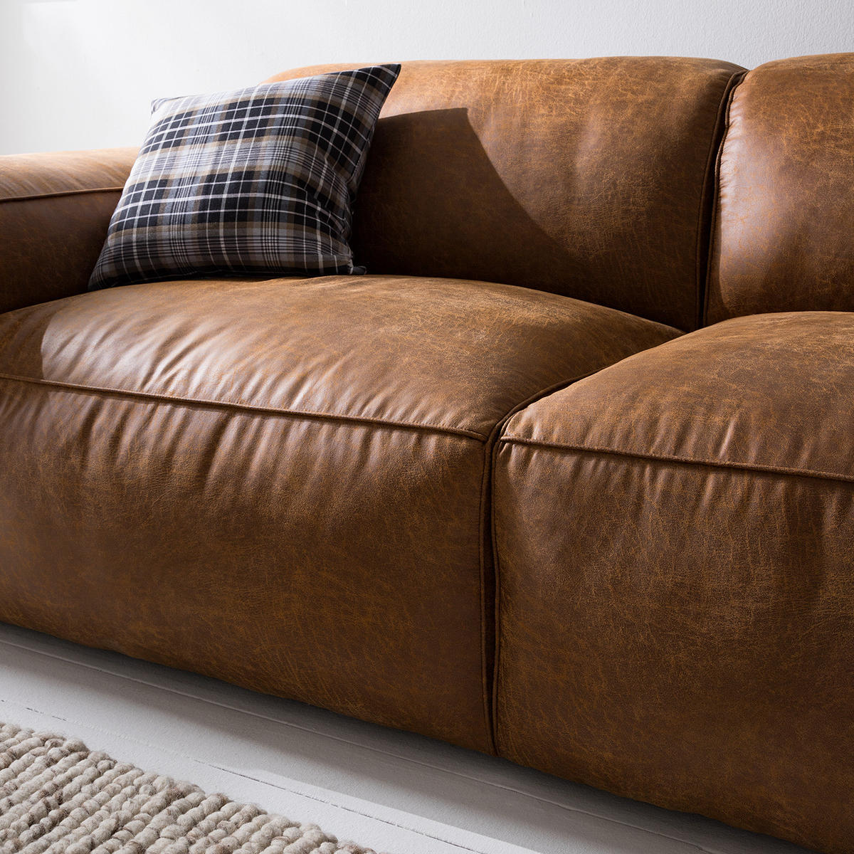 BIGSOFA - Antiklederlook - Cognac, Textil (254/75/95cm) - home24