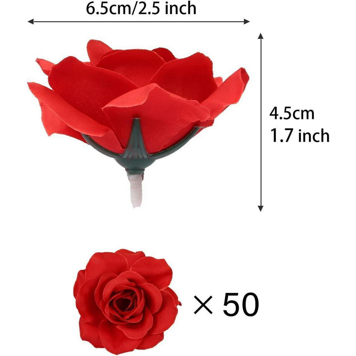 KUNSTBLUMEN Rosenköpfe 50-teiliges Set Rot 6 cm - Rot, Textil (4.3cm)