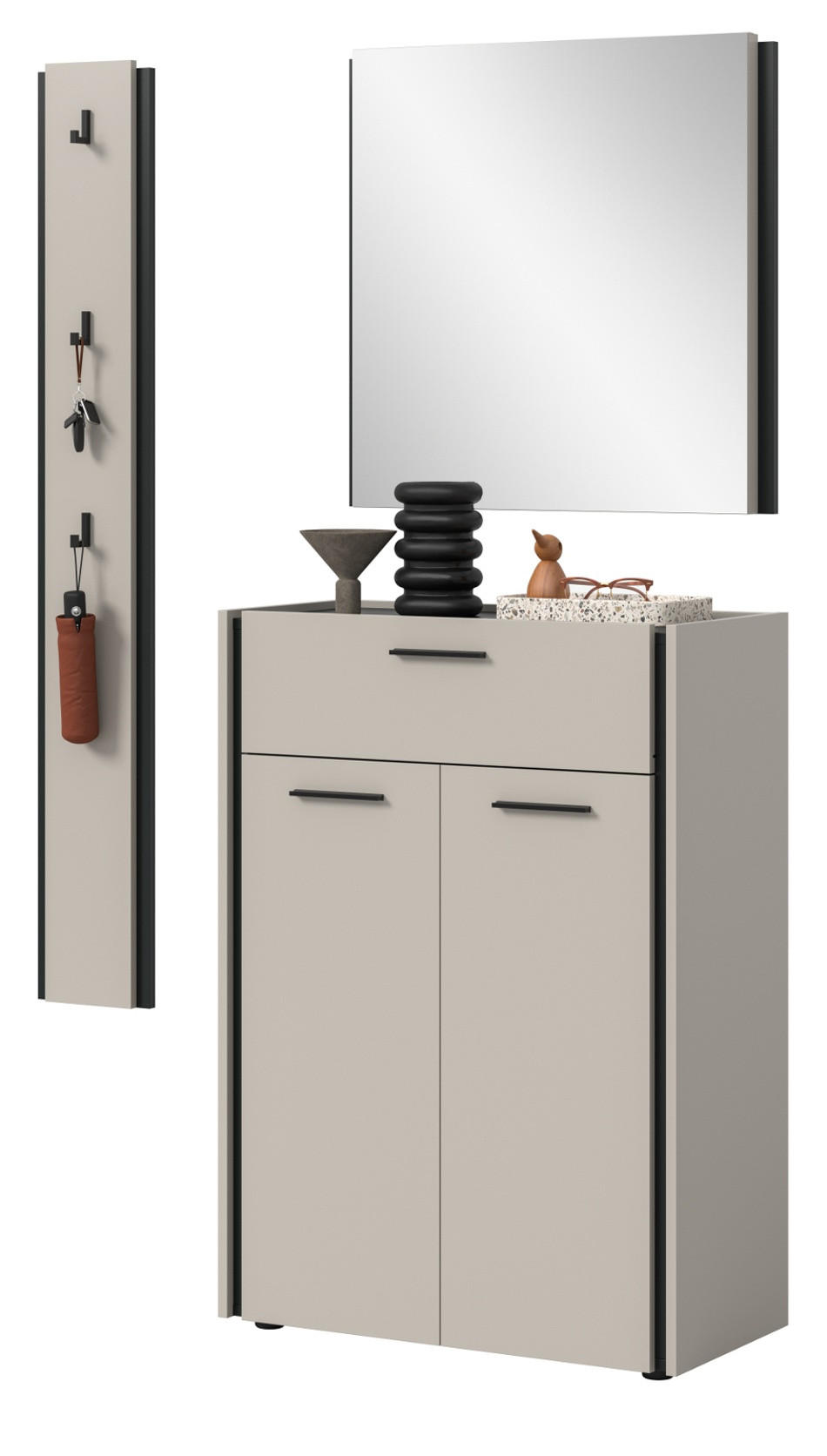 Inn.Furn Garderoben-Set Kaschmir, Schwarz 111x190x37 cm