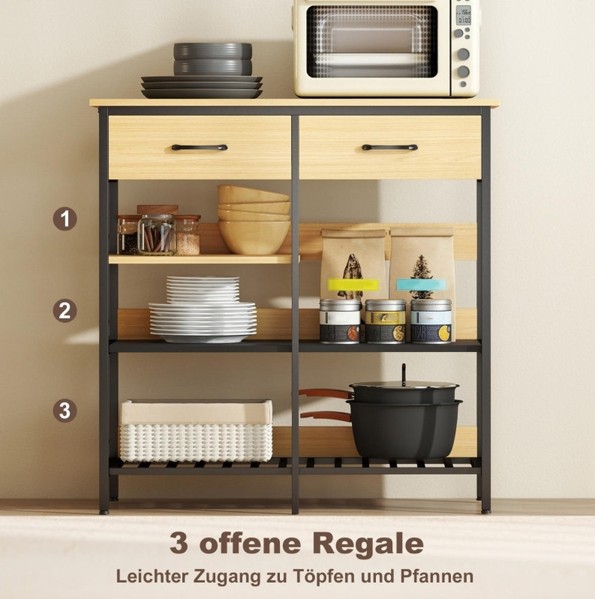 SIDEBOARD 90/40/91 cm Naturholz aus Holz mit 2 Schubladen - Naturfarben, Holz (40/91/90cm) - OKMYHOME