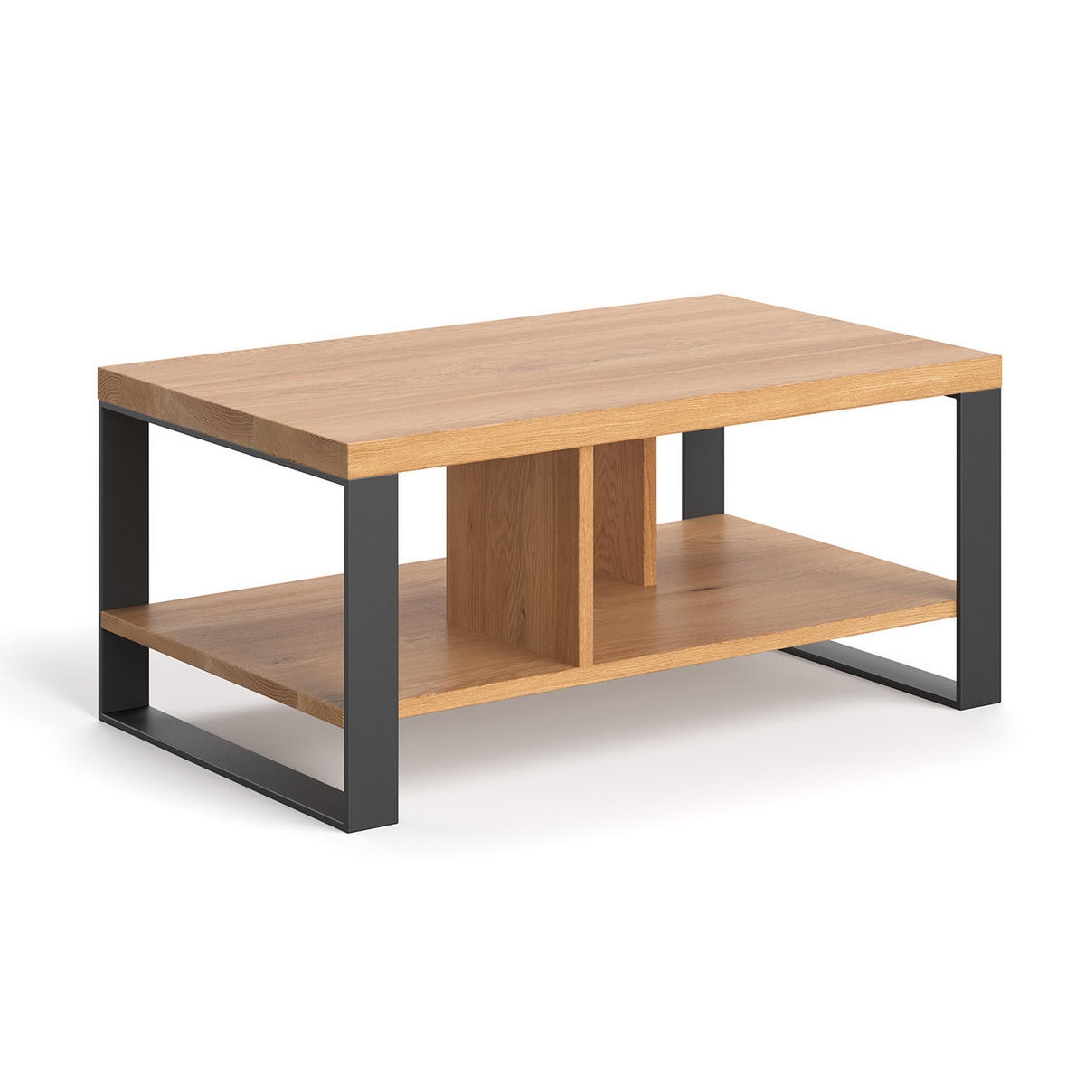 COUCHTISCH Volant aus massivem Eichenholz 80 cm - Eichefarben/Schwarz, Holz/Metall (80/60/45cm) - Danzz