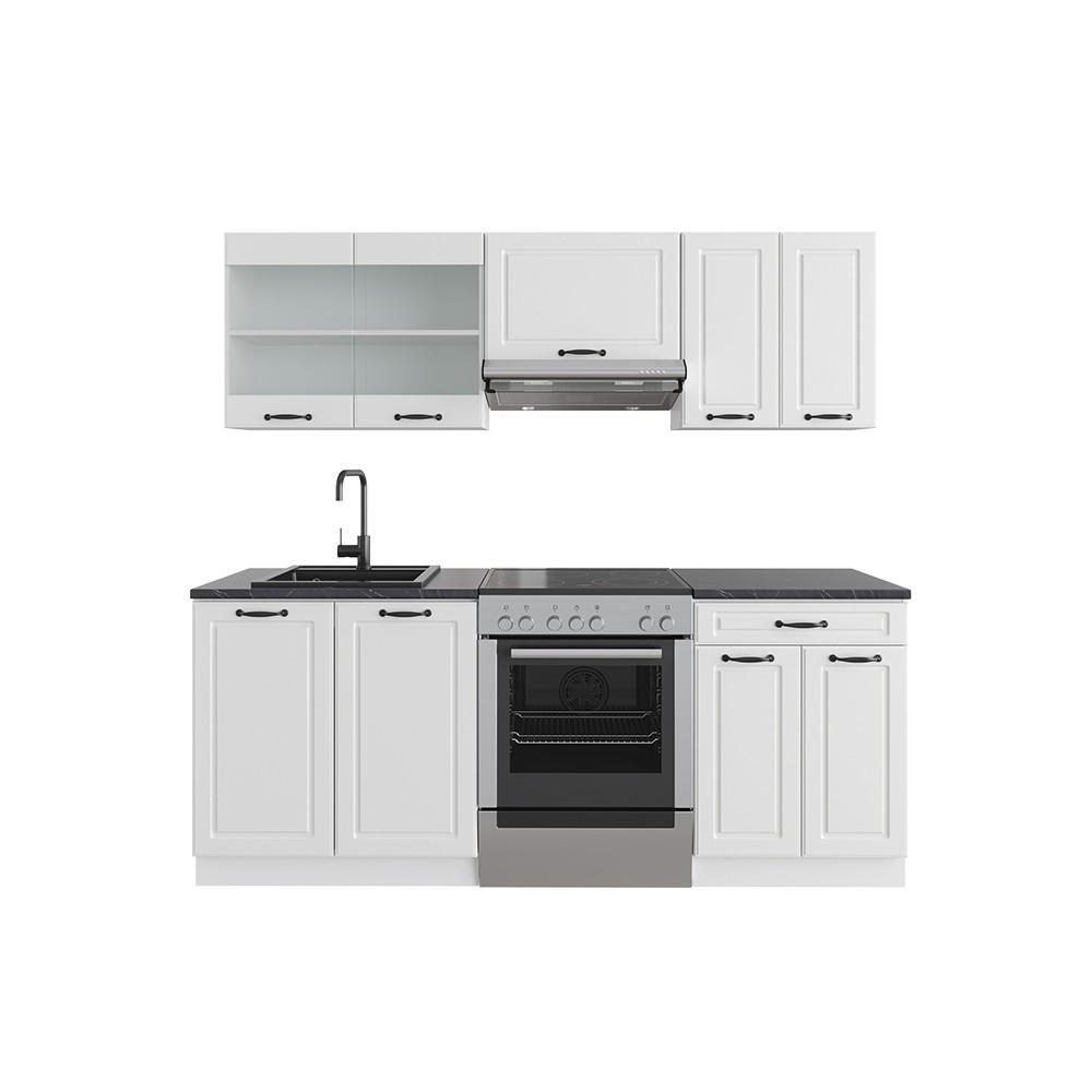 KÜCHE R-Line Weiß Landhaus/Weiß 200 cm ohne AP - Weiß, Holzwerkstoff (200/81.6/46cm) - Vicco