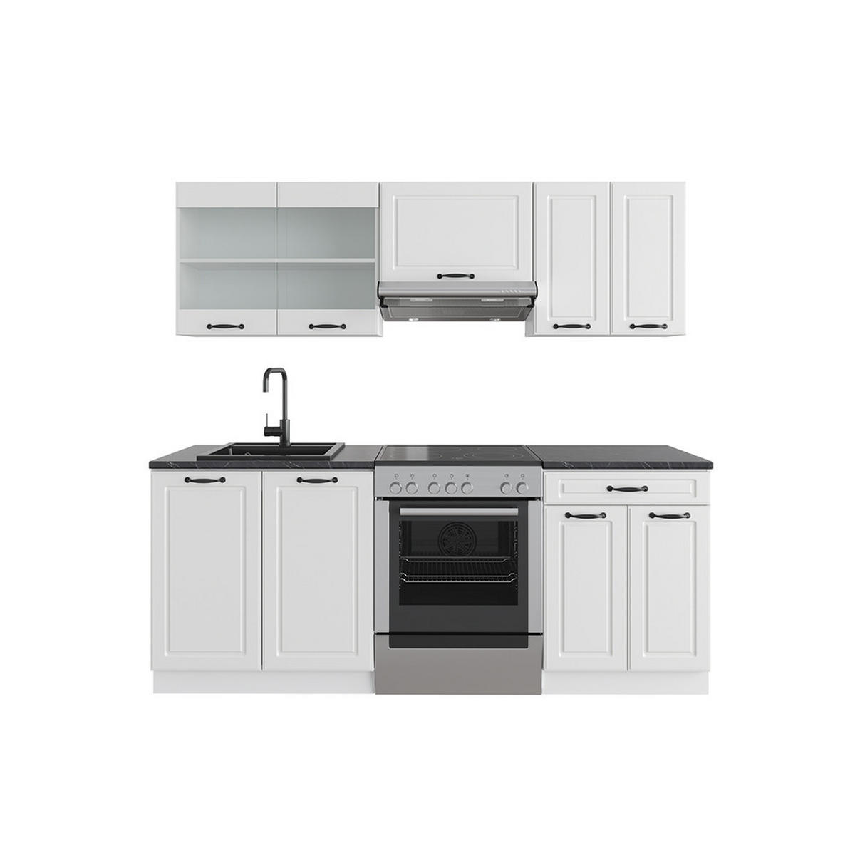 KÜCHE R-Line Weiß Landhaus/Weiß 200 cm ohne AP - Creme/Weiß, Holzwerkstoff (200/81.6/46cm) - Vicco