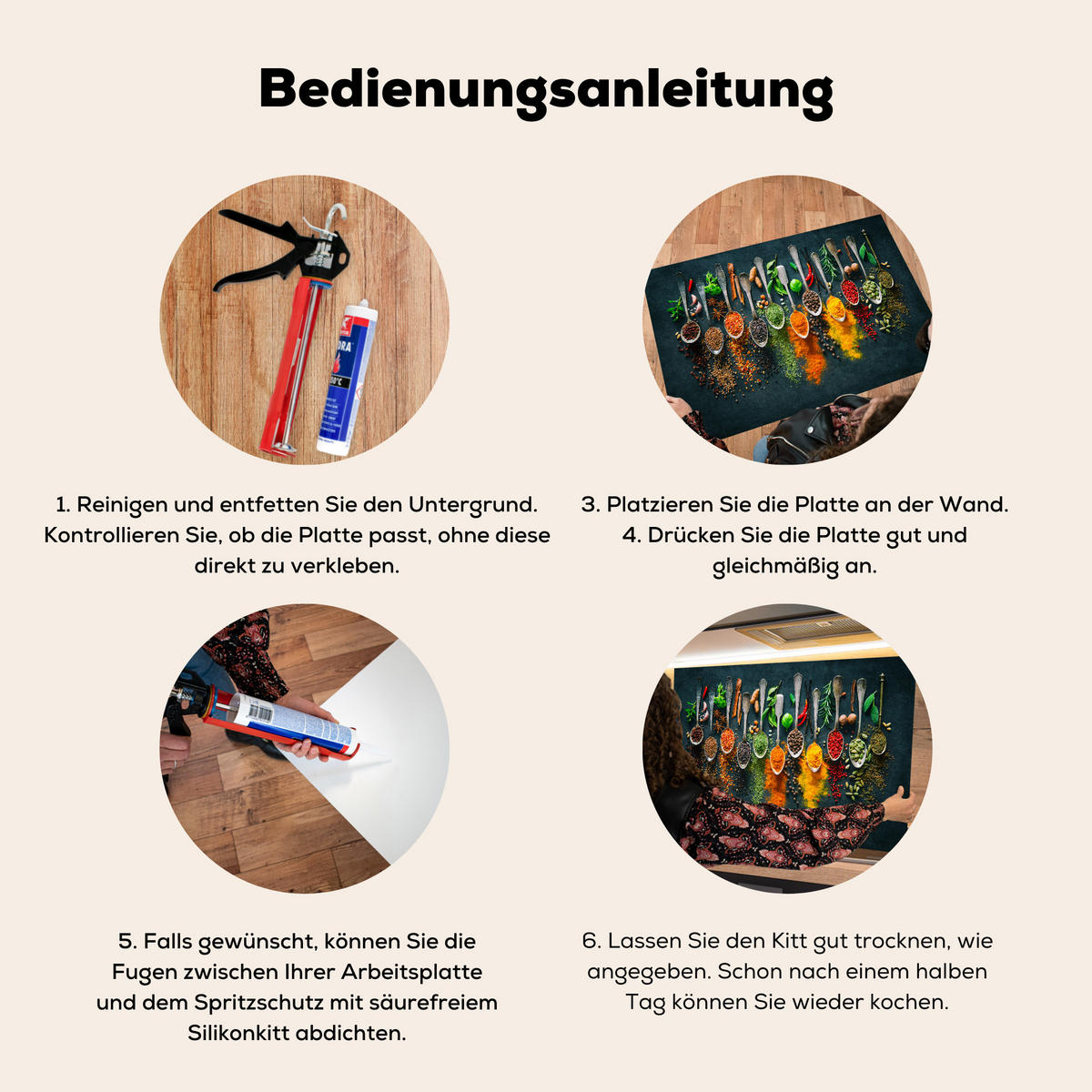 SPRITZSCHUTZ KÜCHE Kräuter - Gewürze - Löffel 70x50 cm - Multicolor, Metall (70/0.3/50cm) - MuchoWow