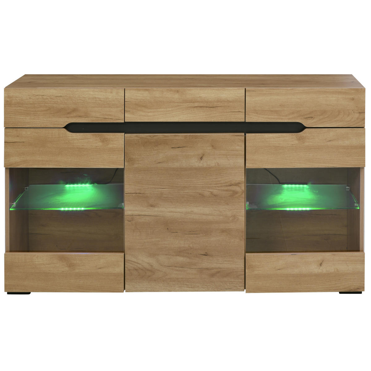SIDEBOARD 140/35/80 cm mit 3 Türen, 3 Schubladen & LED in Eiche-Optik - Naturfarben, Holzwerkstoff (140/80/35cm) - BEAOK