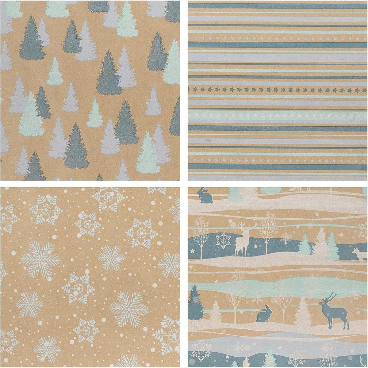 GESCHENKPAPIER 4er Set Kraftpapier Blau 76 x 305 cm - Multicolor, Papier (4/76/15cm)