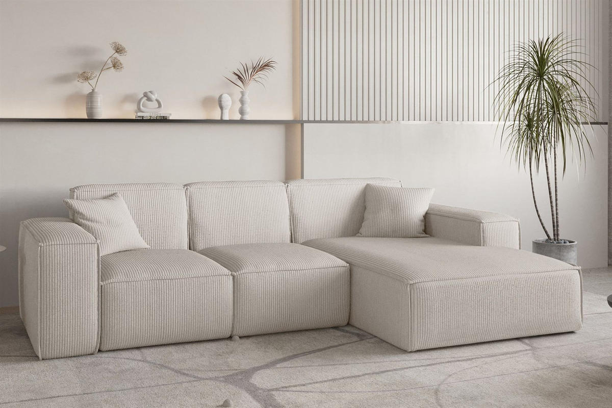 ECKSOFA Celes Premium Stoff Scala - Beige, Holzwerkstoff/Textil (266/165cm) - Fun Möbel