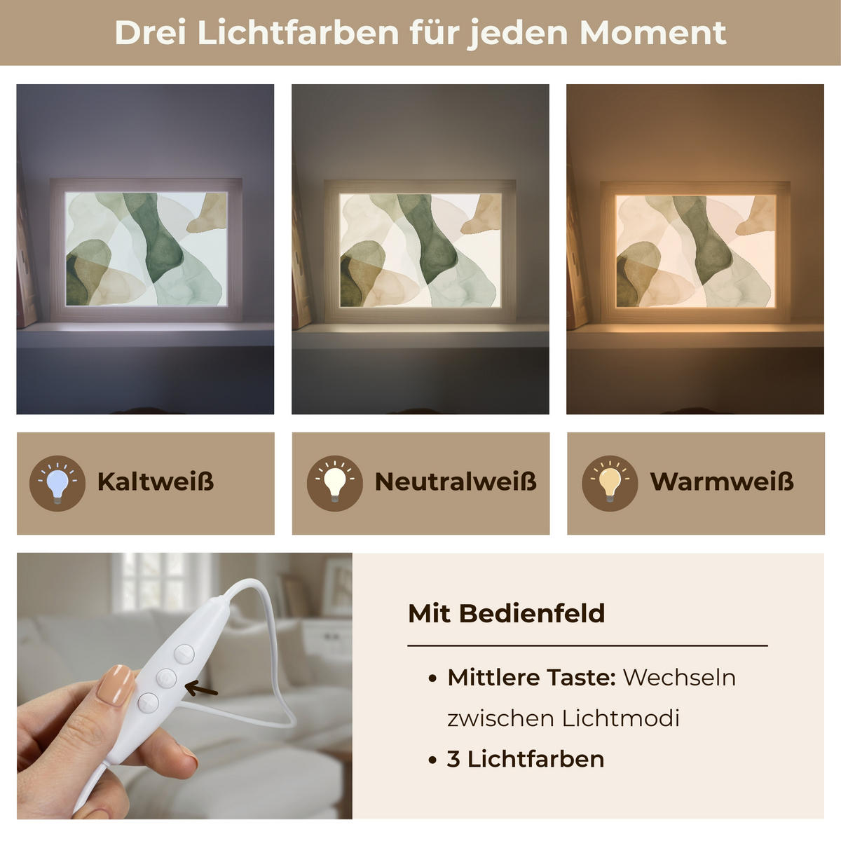 TISCHLEUCHTE Japandi - Abstrakt - Grün 20x15 cm - Buchefarben, Holzwerkstoff (8/20/15cm) - OnlyWow