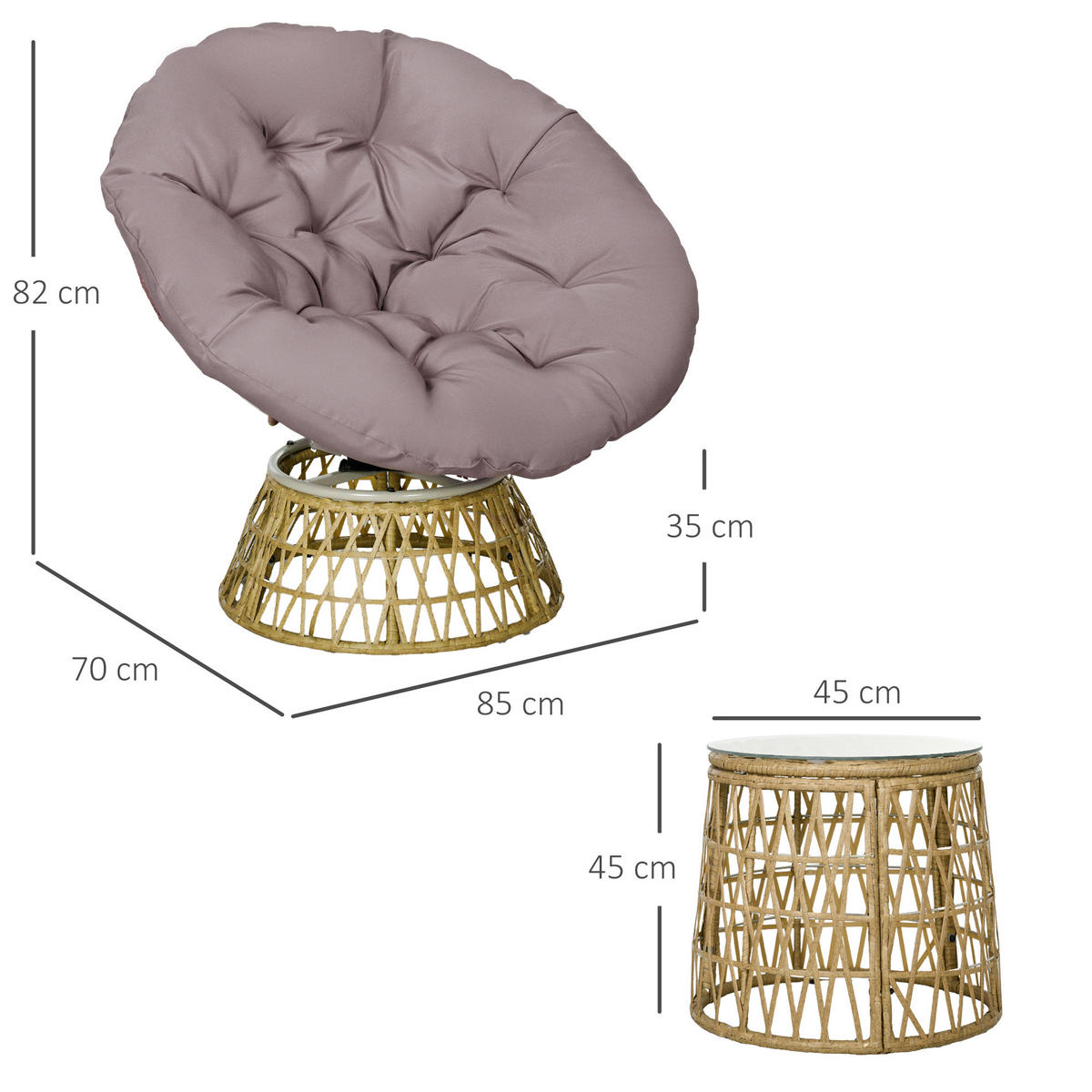 GARTENMÖBEL Set, PE Rattan, Kaffee - Dunkelbraun, Kunststoff - Outsunny