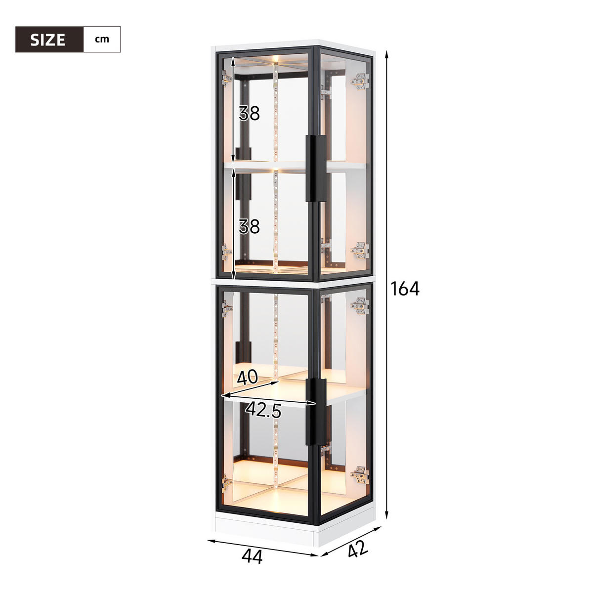 VITRINE LED Glas Spiegelrückwand 164cm Weiß - Weiß, Glas (44/164/42cm) - FLIEKS