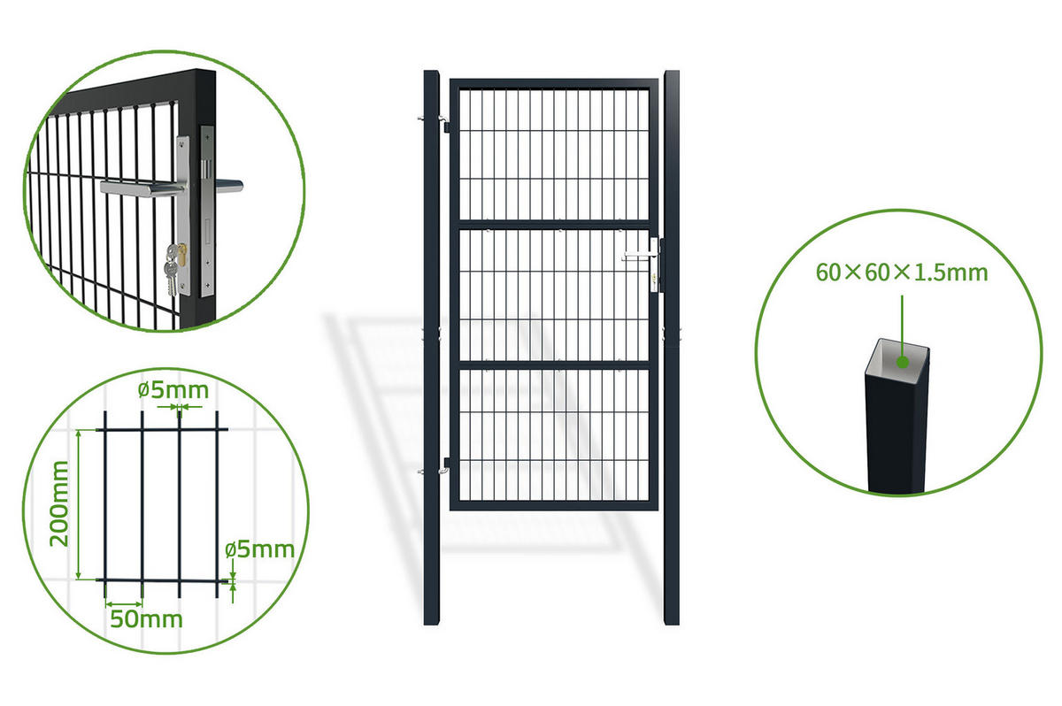 ZAUNTOR Razo grau 1m H.180cm Metall - Grau, Metall (106/186cm) - Casanoov