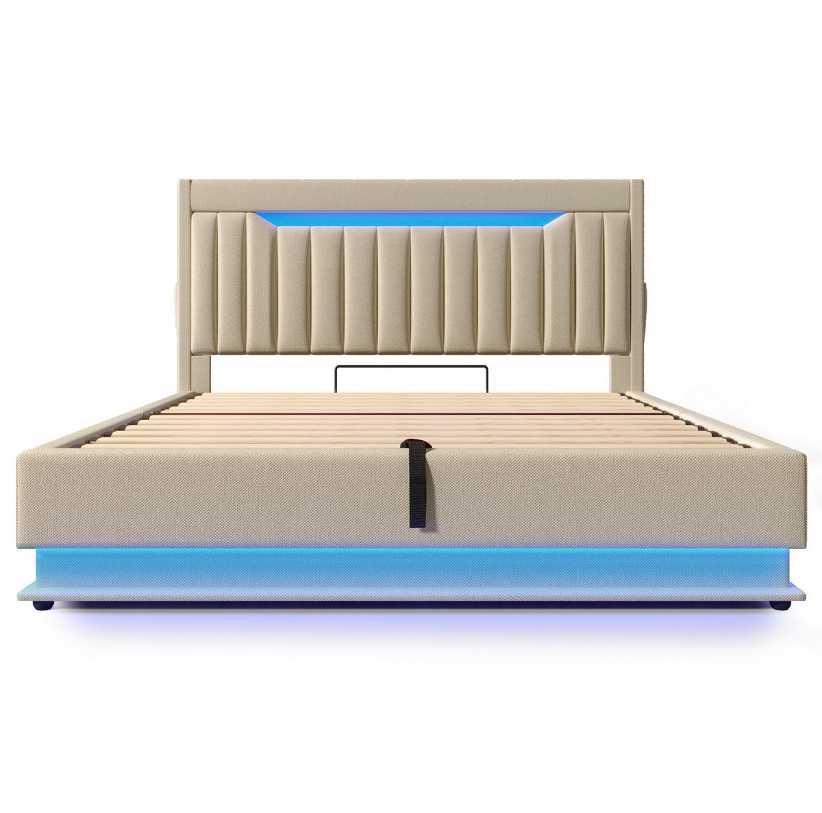 POLSTERBETT 140/190 cm Beige aus Leinen mit LED und Stauraum - Beige, Textil (140/190cm) - OKMYHOME