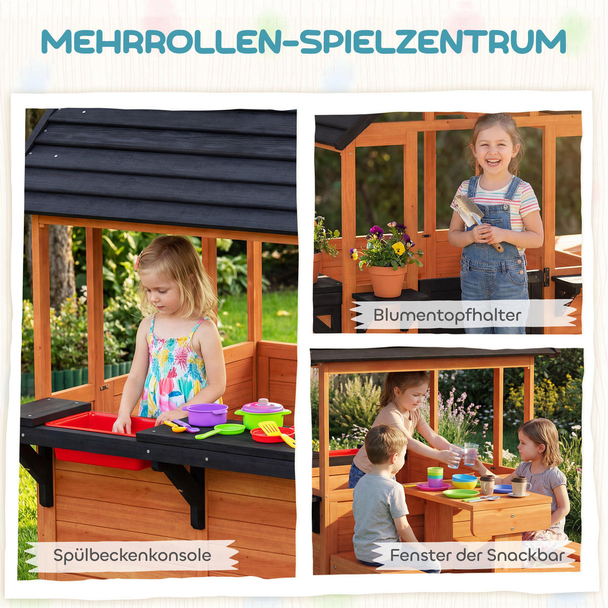 SPIELHAUS Tannenholz Metall Braun - Hellbraun, Holz (112.5/139.7/166.3cm) - AIYAPLAY