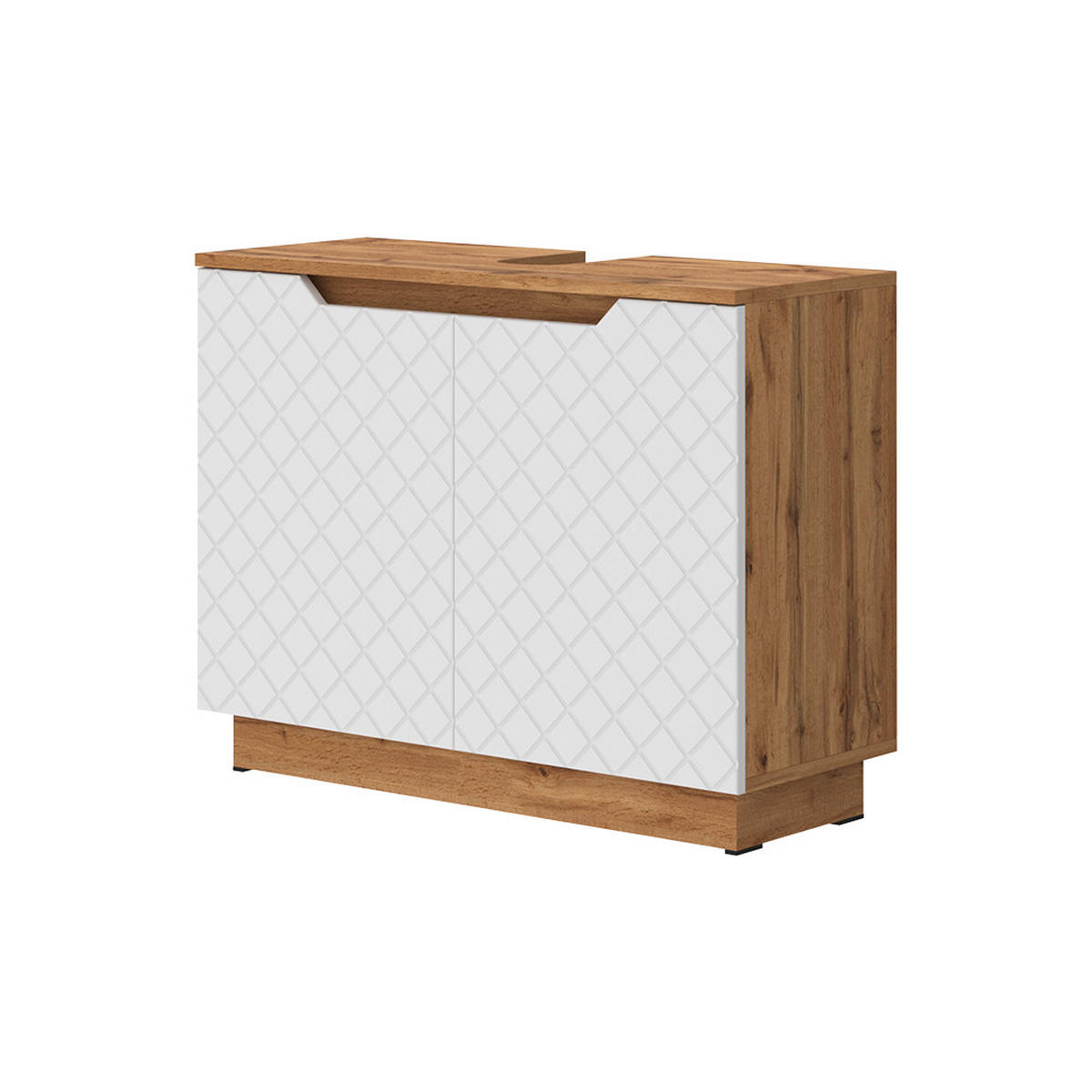 WASCHBECKENUNTERSCHRANK Lotta Eiche/Weiß mit Kachelstruktur 79.6 x 62.1 cm mit 2 Türen - Eichefarben/Weiß, Holzwerkstoff (79.6/62.1/32cm) - Vicco