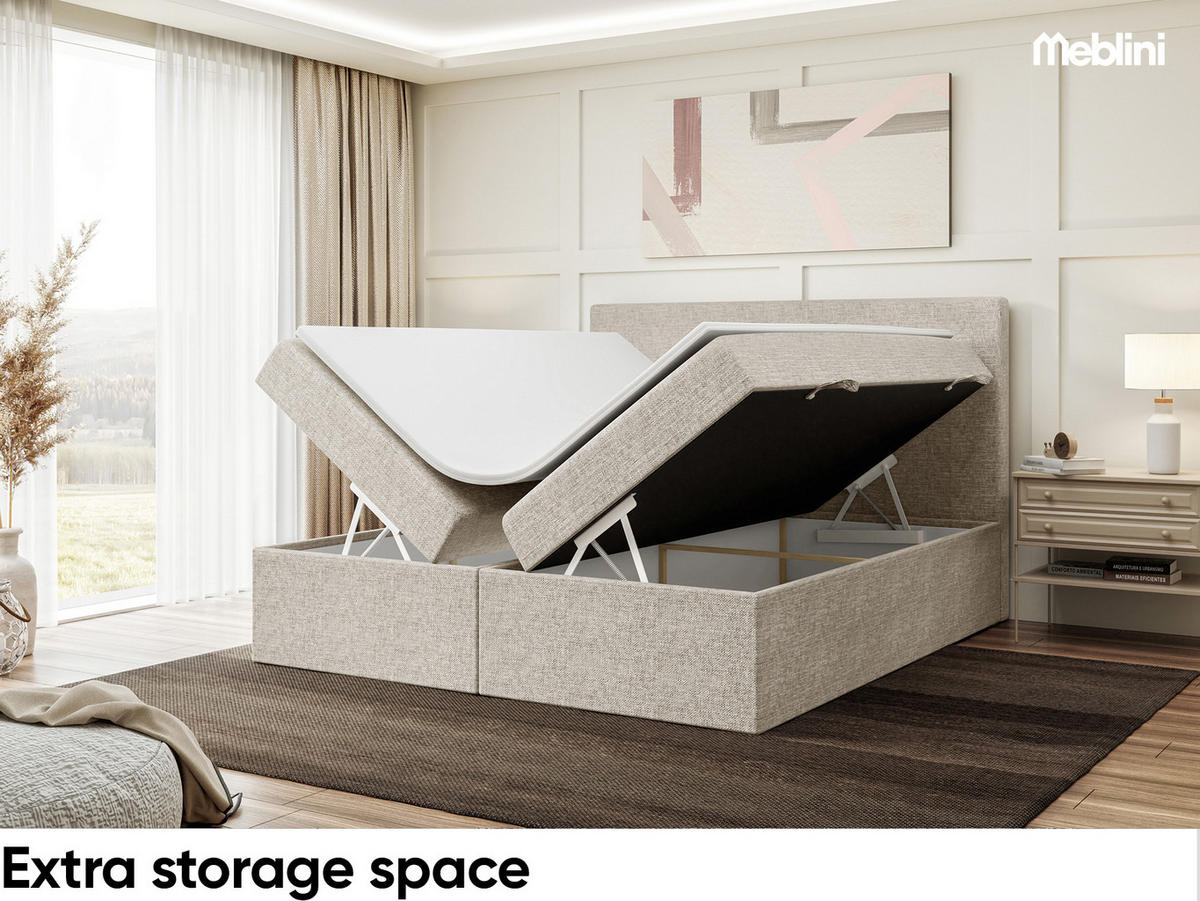 BOXBETT ZLATAN 160x200 cm in Beige Webstoff - Beige/Schwarz, Holz/Holzwerkstoff (160/200cm) - Meblini