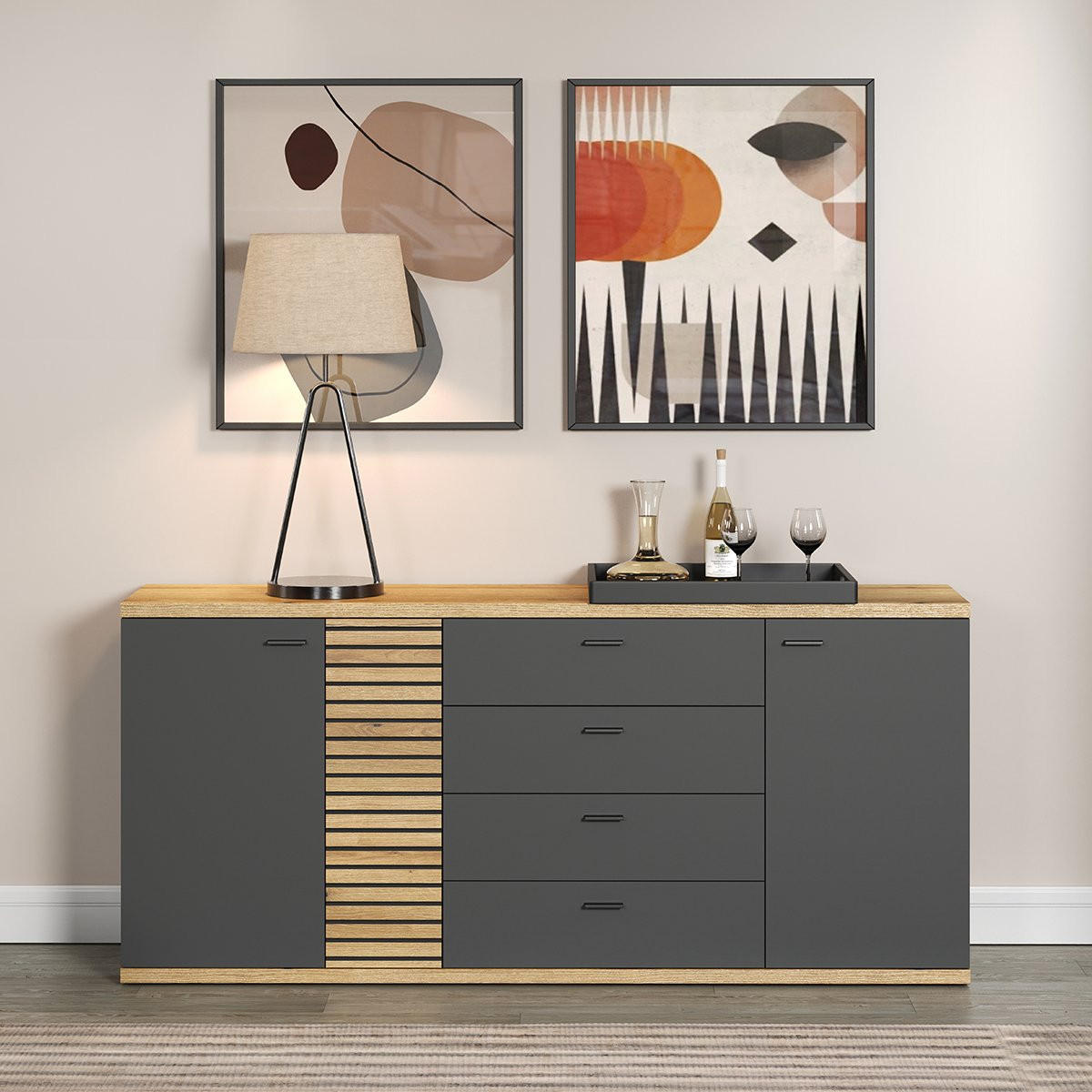 SIDEBOARD Norris Anthrazit - Anthrazit, Holzwerkstoff (186/85/42cm) - Trendteam