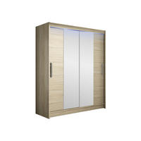 SCHWEBETÜRENSCHRANK Westa II, mit RGB LED Beleuchtung - Silberfarben/Sonoma Eiche, Holzwerkstoff/Metall (150/200/58cm) - MIRJAN24