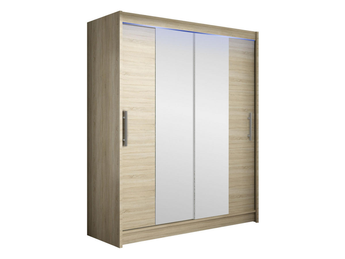 SCHWEBETÜRENSCHRANK Westa II, mit RGB LED Beleuchtung - Silberfarben/Sonoma Eiche, Holzwerkstoff/Metall (150/200/58cm) - MIRJAN24