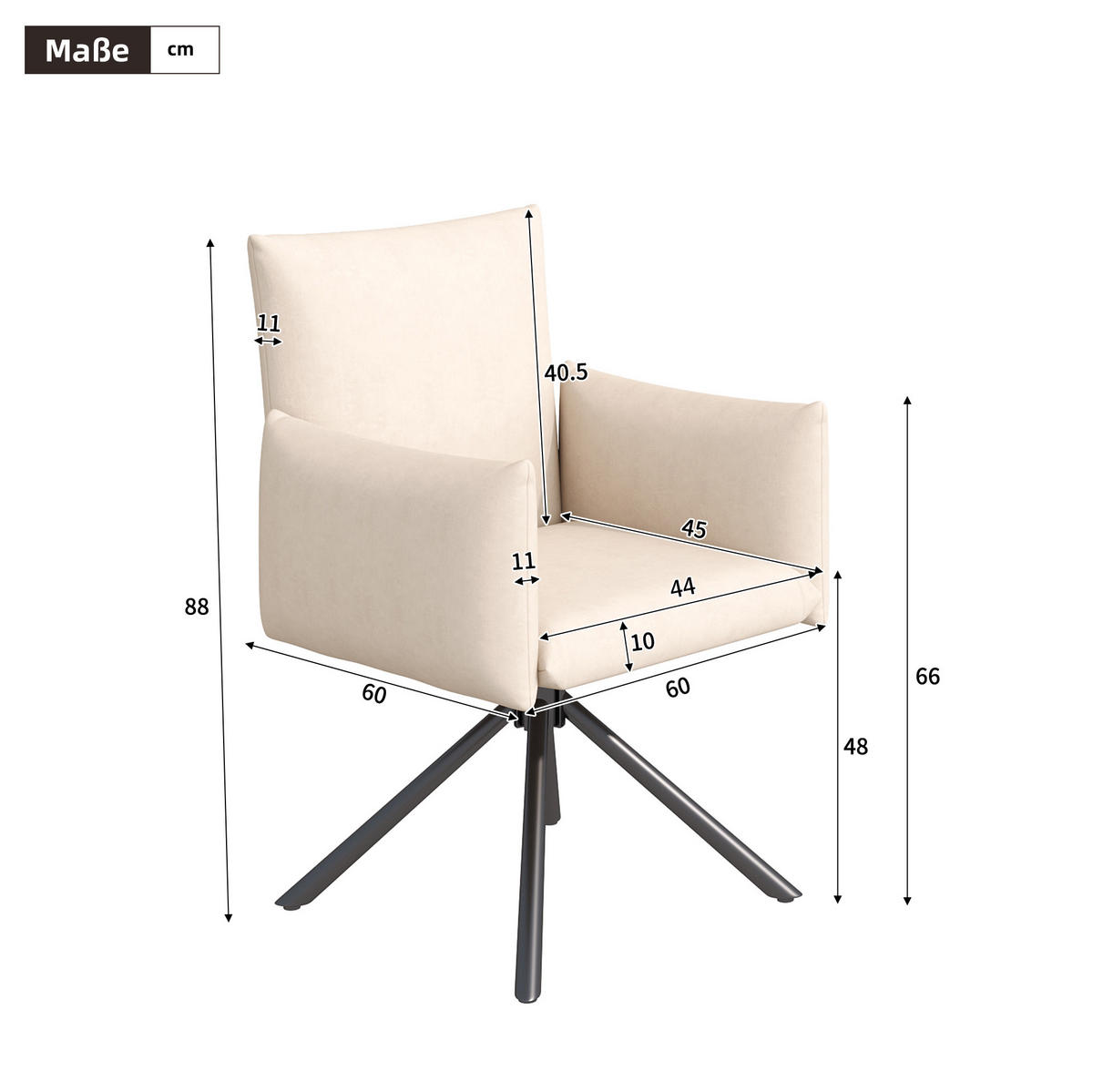 ESSZIMMERSTUHL 4er-Set 360° drehbar Samt Beige - Beige, Metall (60/88/60.2cm) - Meubliv