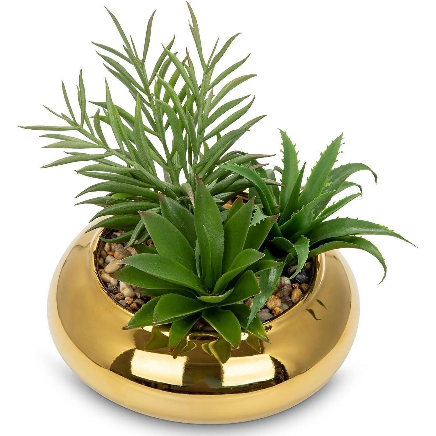 KUNSTPFLANZE Sukkulente im Keramiktopf Gold 18 cm - Goldfarben, Keramik (19.5cm)
