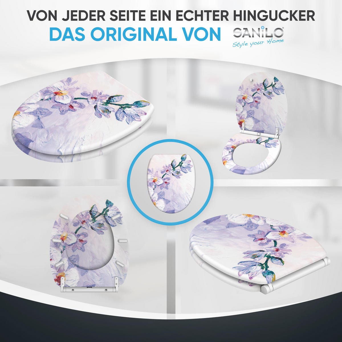 WC-SITZ mit Absenkautomatik & Top Fix Orchidee - Weiß, Holzwerkstoff (37.7/5.5/48cm) - Sanilo