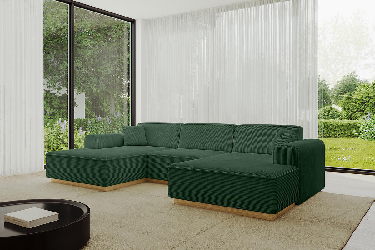 WOHNLANDSCHAFT IREA-U1-v2 - 297x165x81 cm Grün - Grün, Holzwerkstoff/Textil (297/81/165cm) - ALTDECOR