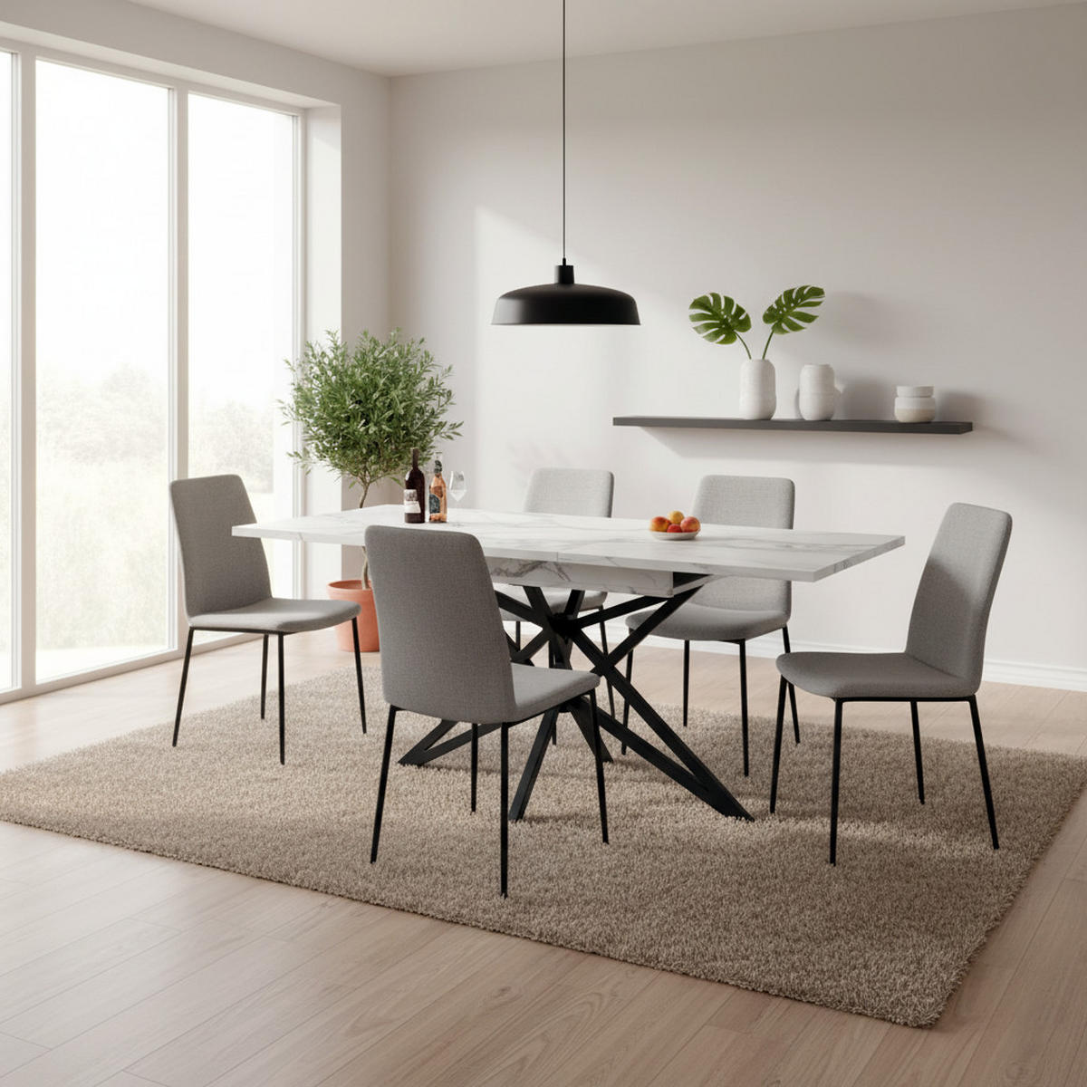 ESSTISCH AUSZIEHBARER Weiß Marmoroptik mit Ausziehfunktion & Sternfuß - Weiß, Holzwerkstoff/Metall (80/120/66.1cm) - Urban Meuble