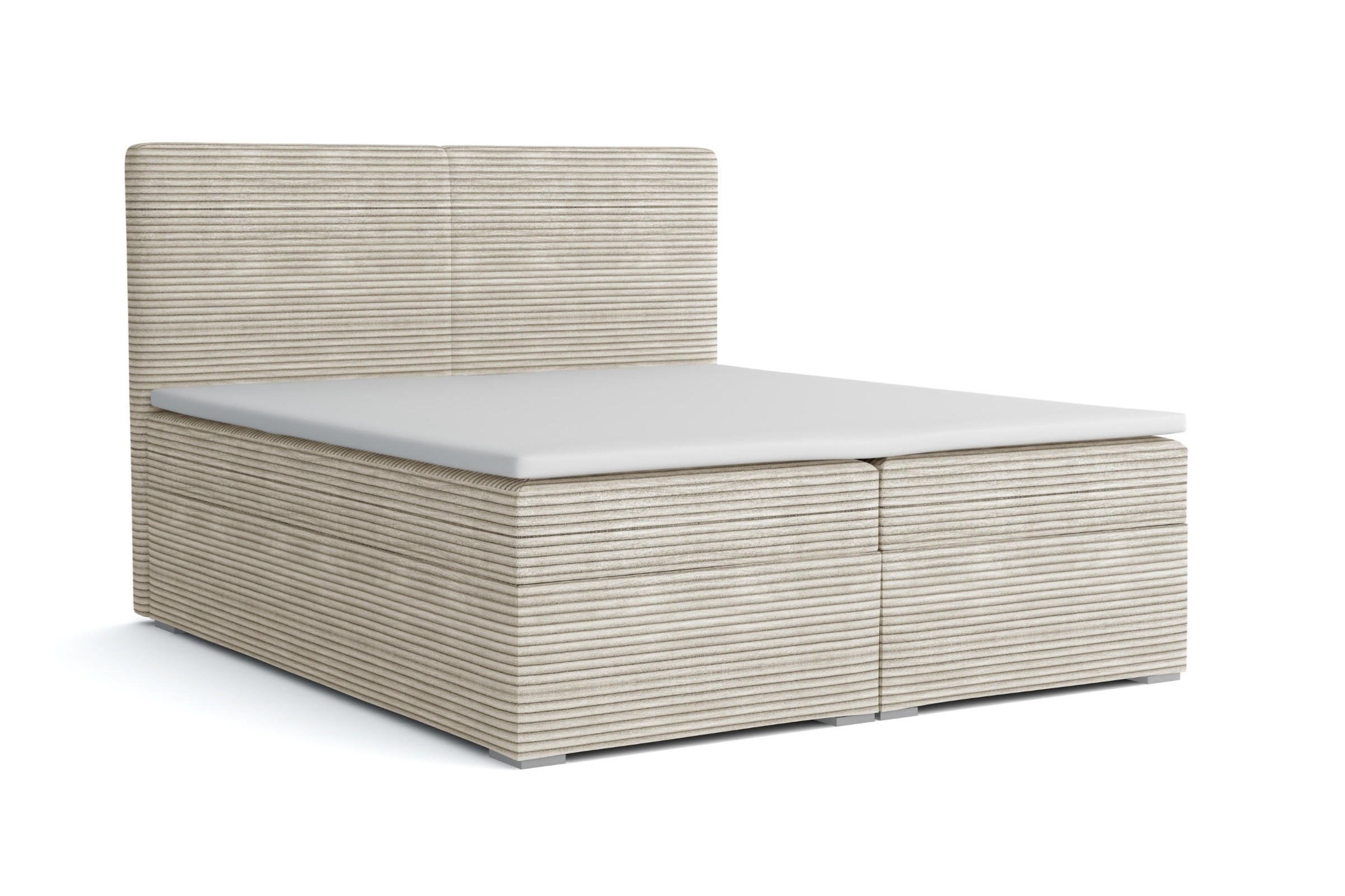 BOXBETT LOFT III 200/200 Cord Creme mit Taschen-Federkernmatratzen 7 Zonen H4 - Creme, Holz/Holzwerkstoff (200/200cm) - Deine Möbel 24