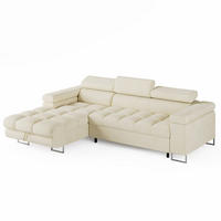 ECKSOFA CLOUD Links Creme L-Form Velours-Stoff mit Schlaffunktion und Bettkasten - Chromfarben/Creme, Holz/Metall (235/275cm) - Barchello