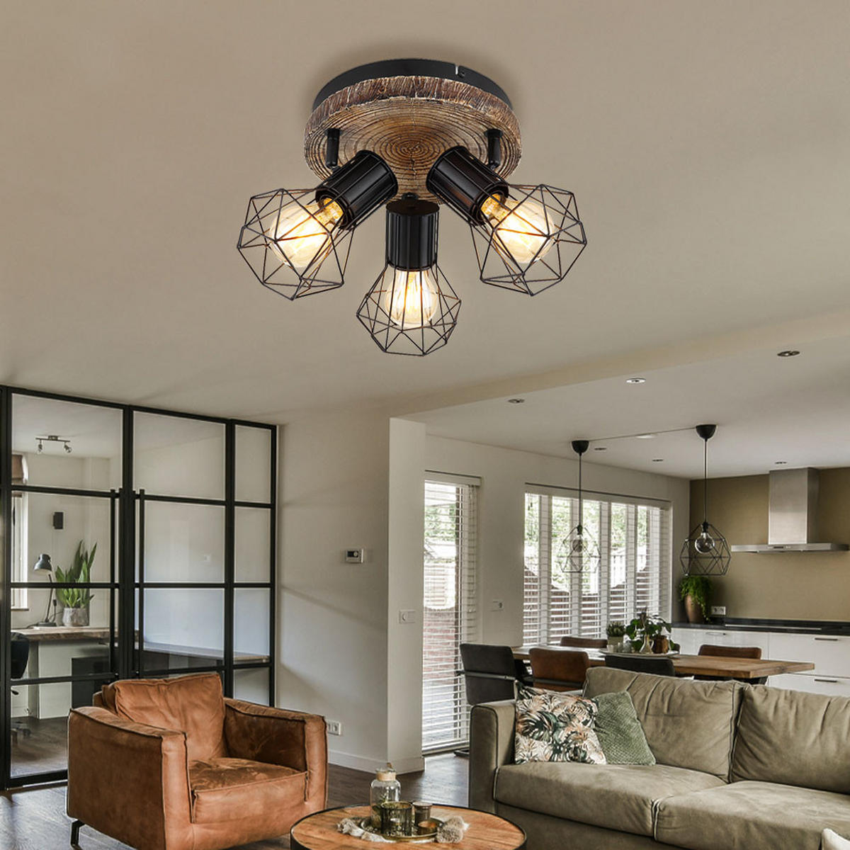 DECKENLEUCHTE PRISKA Holzoptik Schwarz Metall - Schwarz, Metall (30/30/30cm) - Globo Lighting