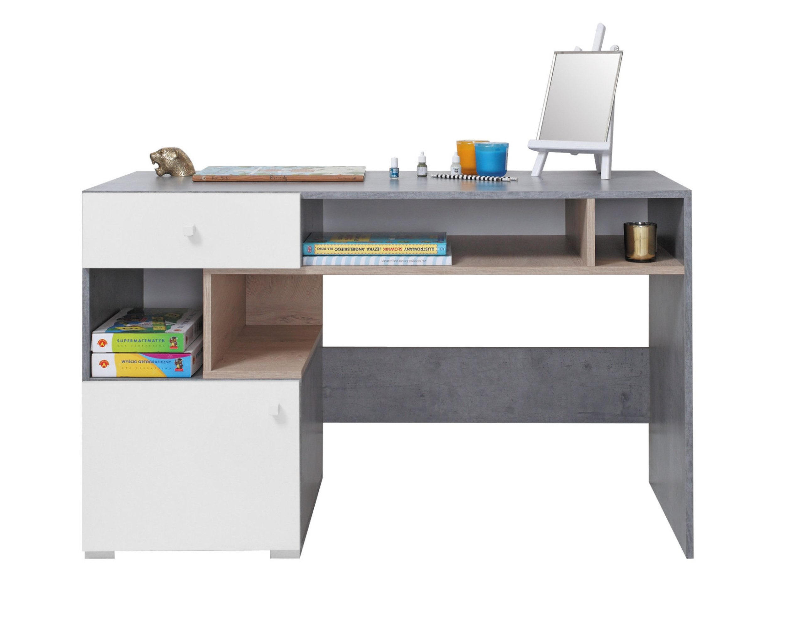 Deine Möbel 24 Kinderschreibtisch Grau, Weiß, Sonoma Eiche 125x76x55 cm