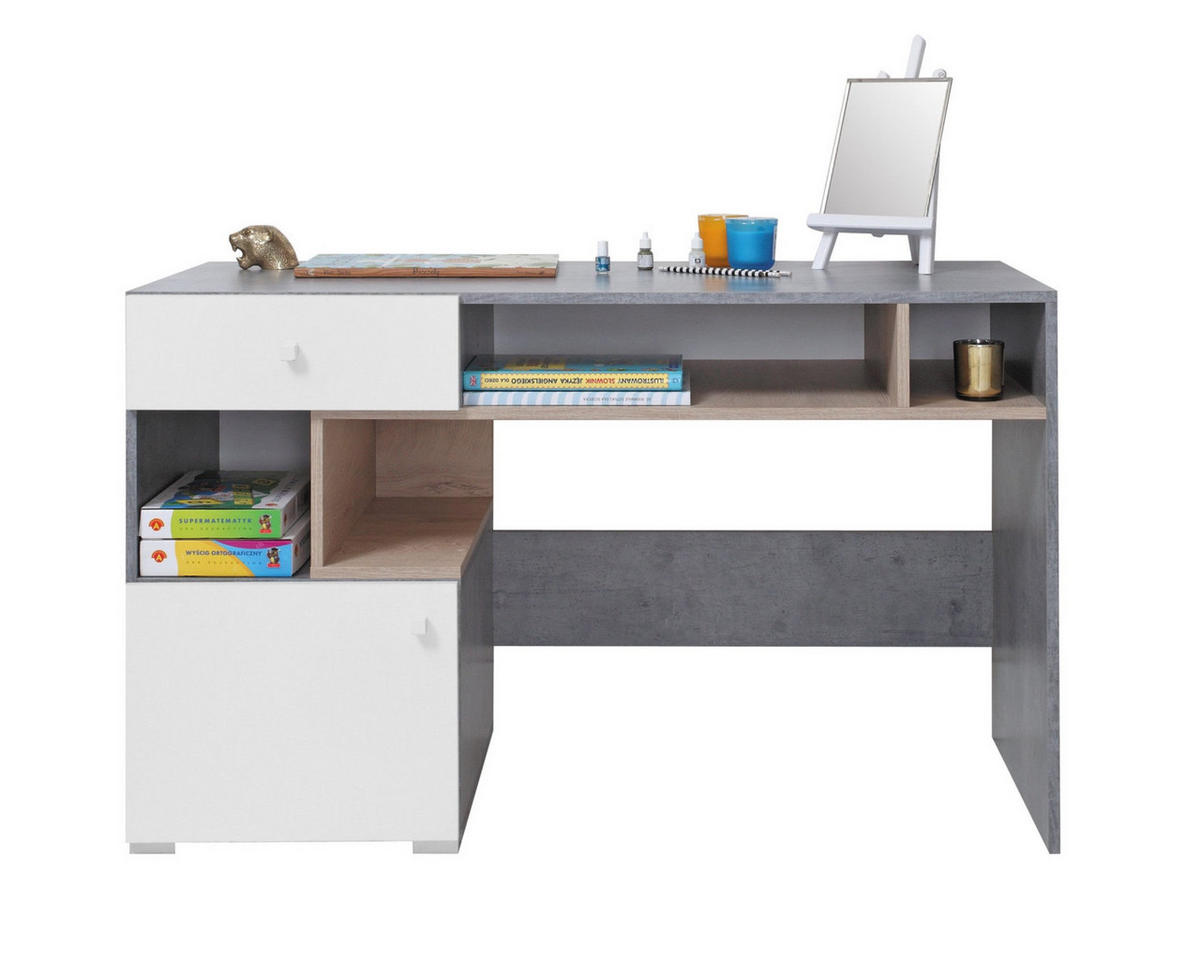 KINDERSCHREIBTISCH SIMON 10 125/55/76 Grau/Weiß/Sonoma Eiche - Weiß/Grau, Holzwerkstoff (125/76/55cm) - Deine Möbel 24