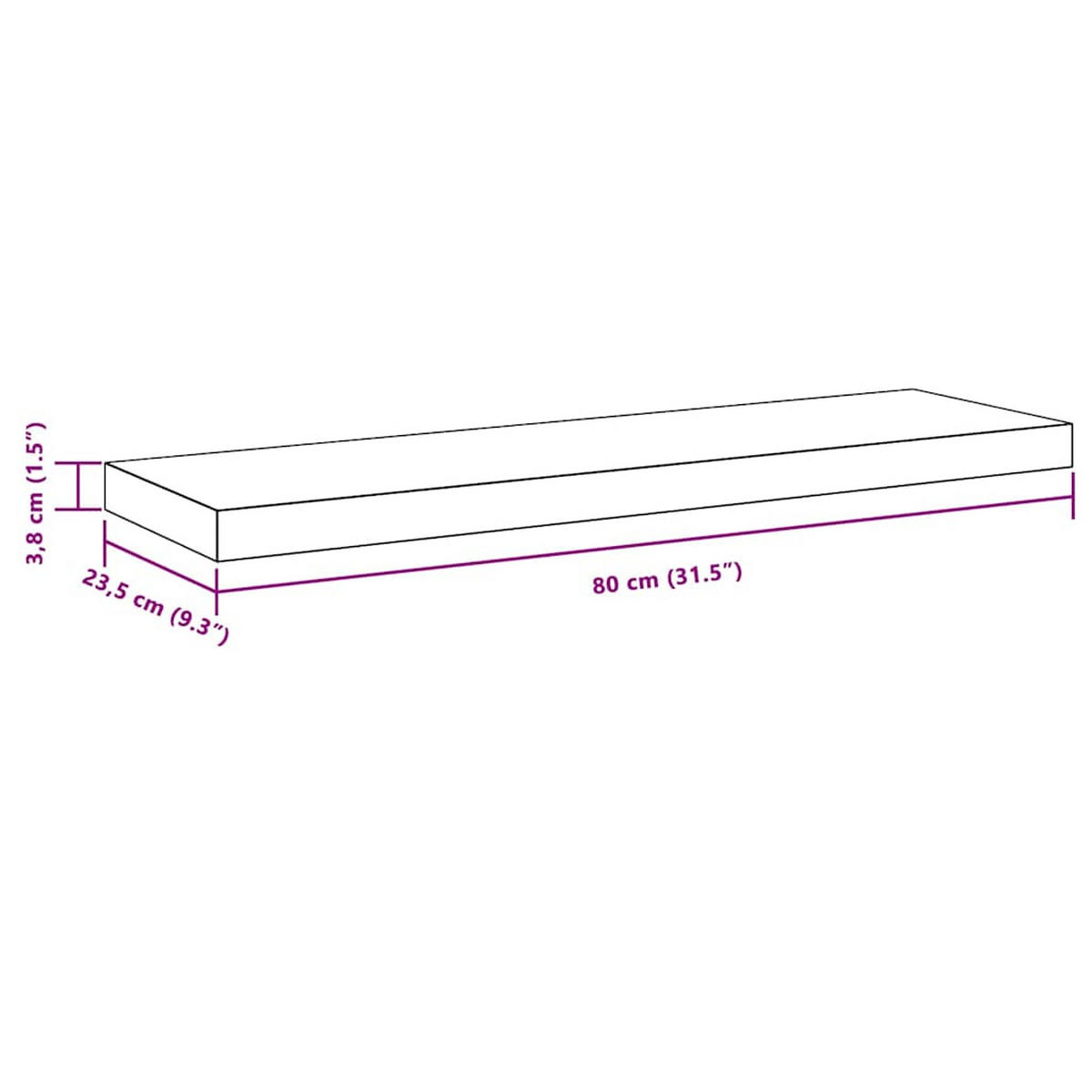 SCHWEBEREGALE 2Er Set Weiss 80/23,5/3,8 Cm Mdf - Weiß, Holzwerkstoff (23.5/3.8/80cm) - vidaXL