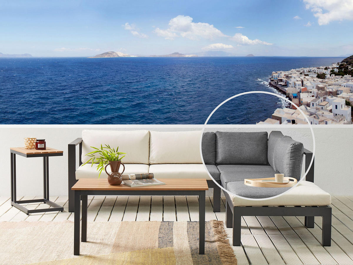 LOUNGE SET 5-Sitzer schwarz Auflagen Beige mit zusätzlichen Bezügen grau Messina - Beige/Schwarz, Metall - Beliani