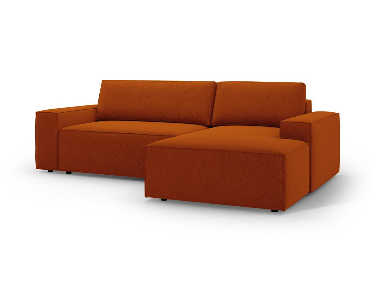 AUSKLAPPBARES-ECKSOFA rechts mit Container Jodie aus strukturiertem Stoff terrakotta 3 Sitzplätze - Terracotta, Textil (246/151cm) - Micadoni