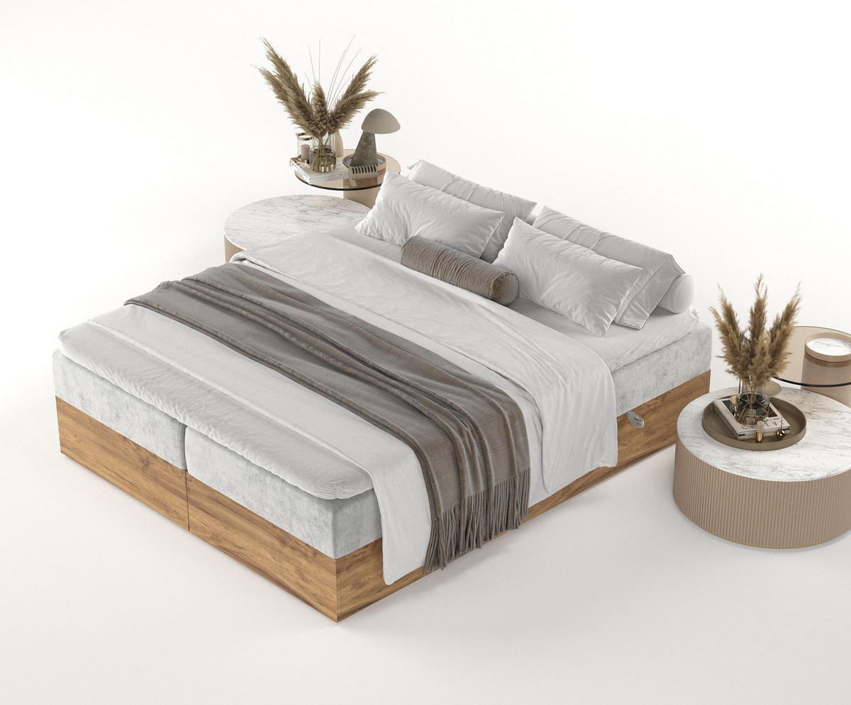 BOXBETT Faro Hellgrau 140/200 cm - Hellgrau/Schwarz, Holz/Holzwerkstoff (140/200cm) - Maison de Reve