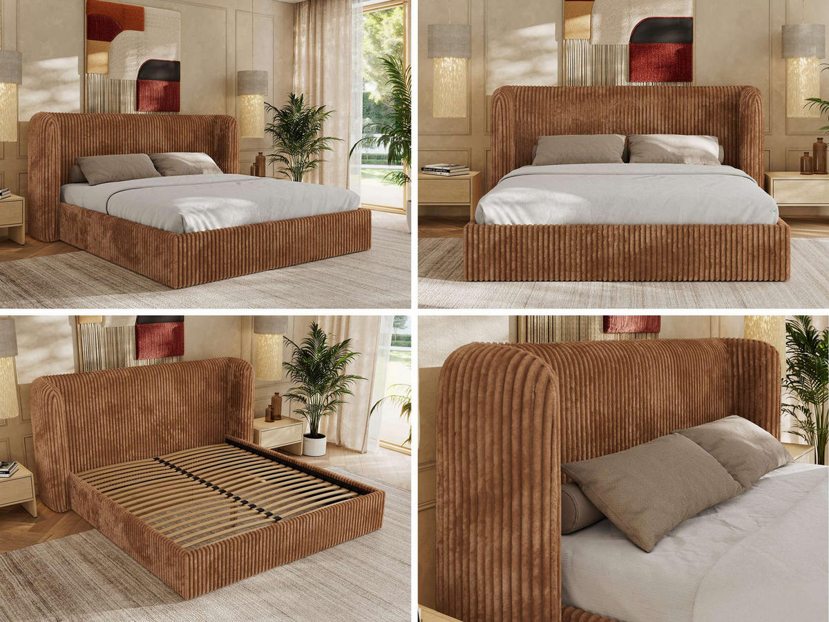 POLSTERBETT EMORA CLASSIC 200/200 - Orange Cord - Multipocket-Matratze - Orange, Textil (200/200cm) - MKS